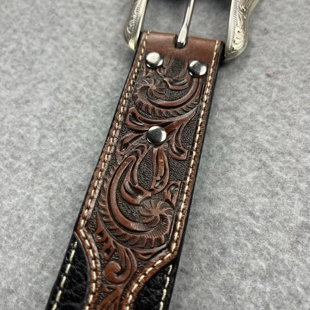 Nocona Belt Size 36 Western Cowboy Embroidered Leather USA *Read* Vtg Rancher